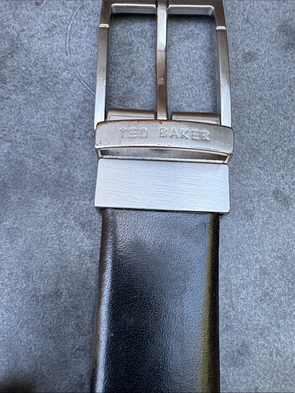 Ted Baker Reversible Black Leather Belt with Polished Silver Buckle